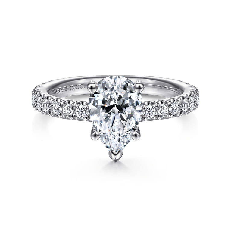 Alina - 14K White Gold Hidden Halo Pear Shape Diamond Engagement Ring - 0.51 ct - Shot 1