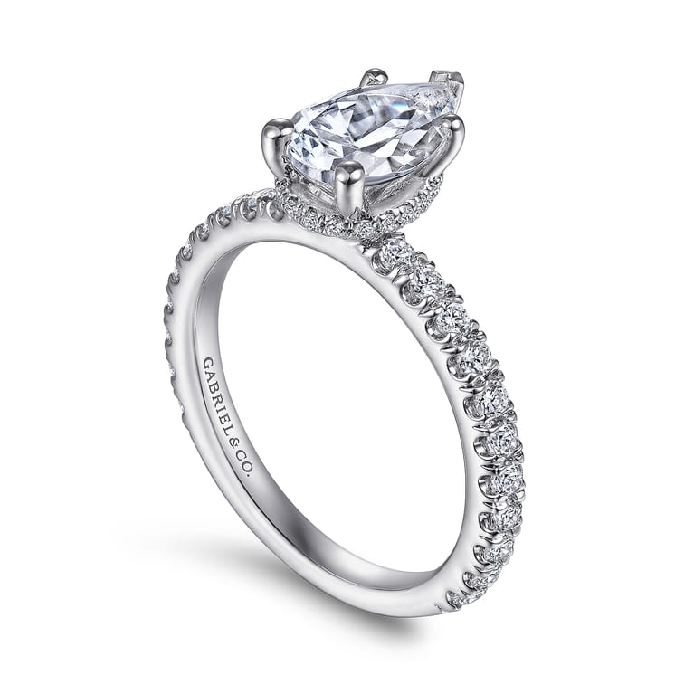 Alina - 14K White Gold Hidden Halo Pear Shape Diamond Engagement Ring - 0.51 ct - Shot 3