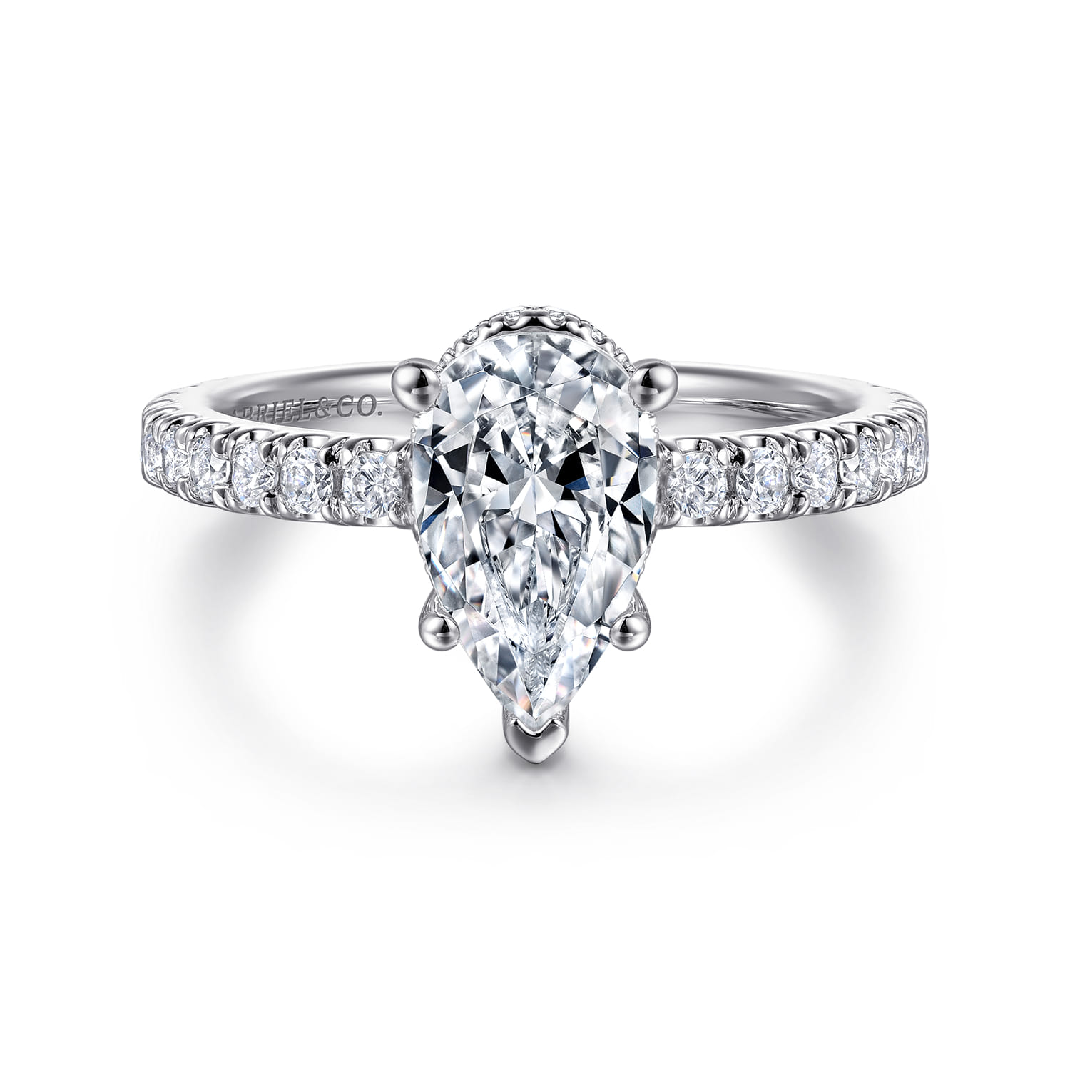 Alina - 14K White Gold Hidden Halo Pear Shape Diamond Engagement Ring - 0.55 ct - Shot 1