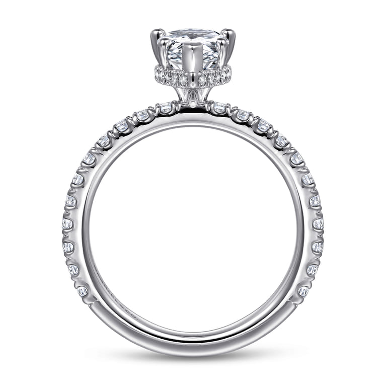 Alina - 14K White Gold Hidden Halo Pear Shape Diamond Engagement Ring - 0.55 ct - Shot 2