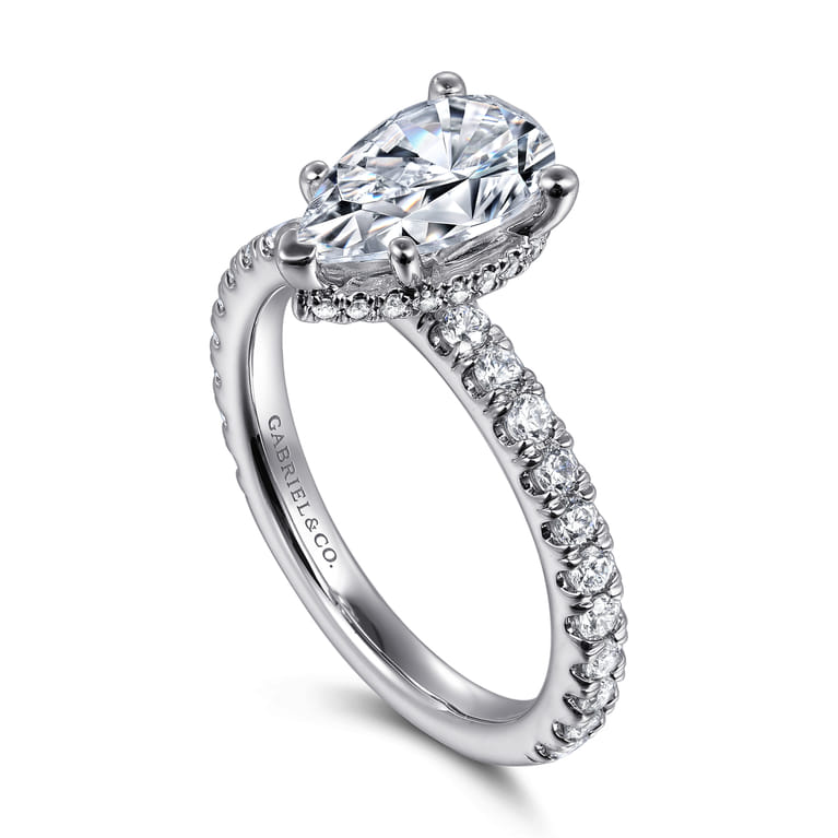 Alina - 14K White Gold Hidden Halo Pear Shape Diamond Engagement Ring - 0.55 ct - Shot 3