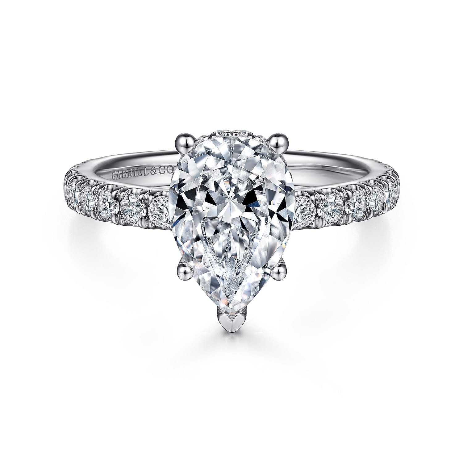 Alina - 14K White Gold Hidden Halo Pear Shape Diamond Engagement Ring - 0.68 ct - Shot 1