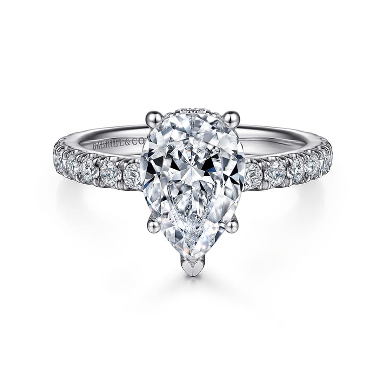 Alina - 14K White Gold Hidden Halo Pear Shape Diamond Engagement Ring - 0.68 ct - Shot 1
