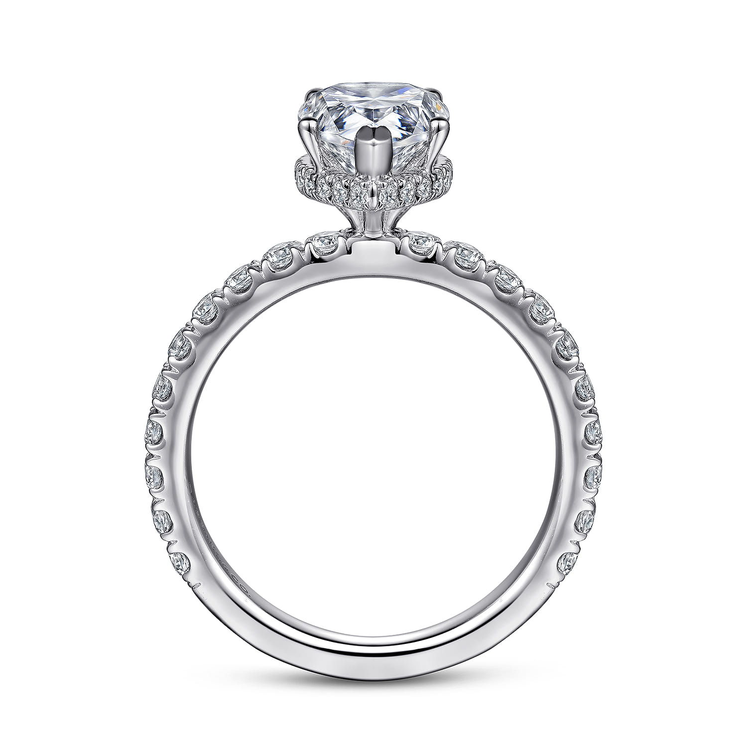 Alina - 14K White Gold Hidden Halo Pear Shape Diamond Engagement Ring - 0.68 ct - Shot 2