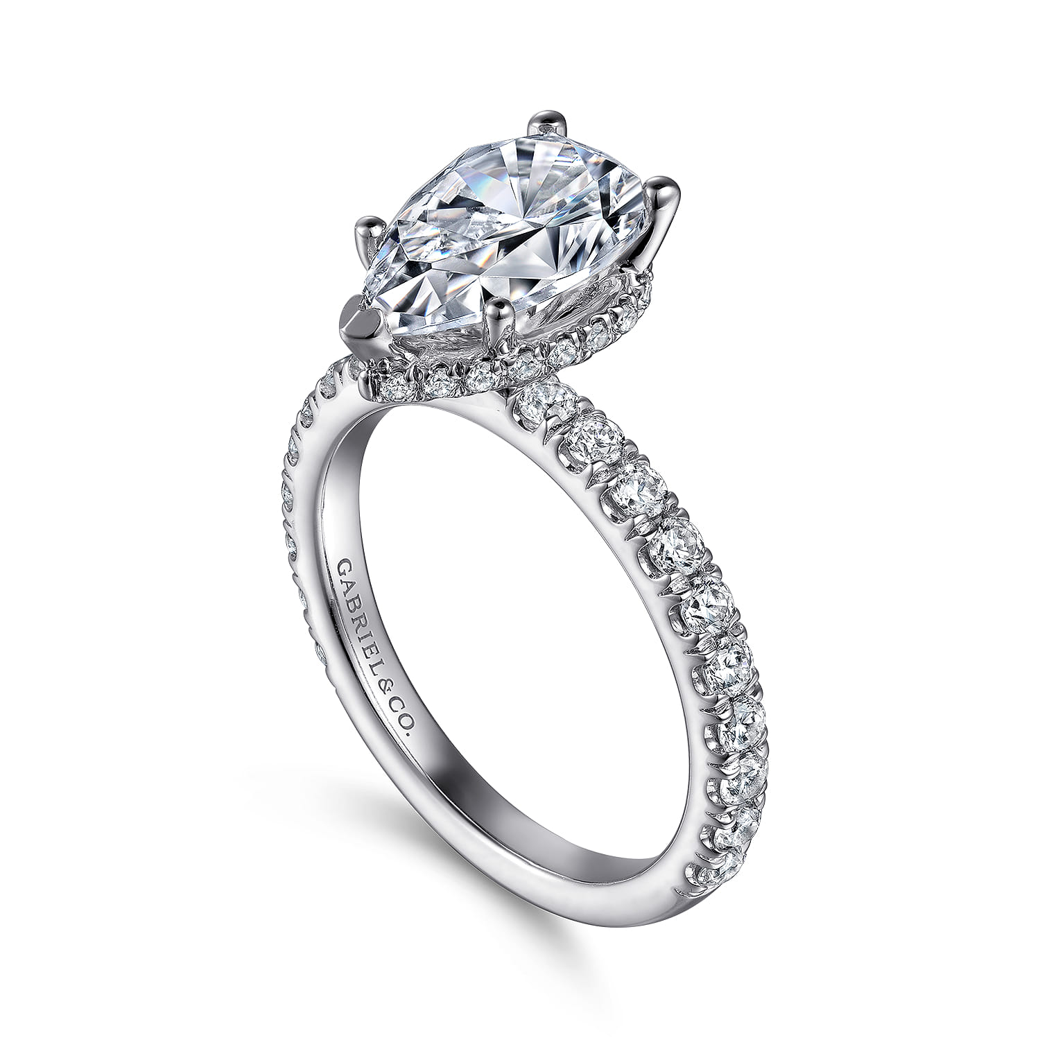 Alina - 14K White Gold Hidden Halo Pear Shape Diamond Engagement Ring - 0.68 ct - Shot 3