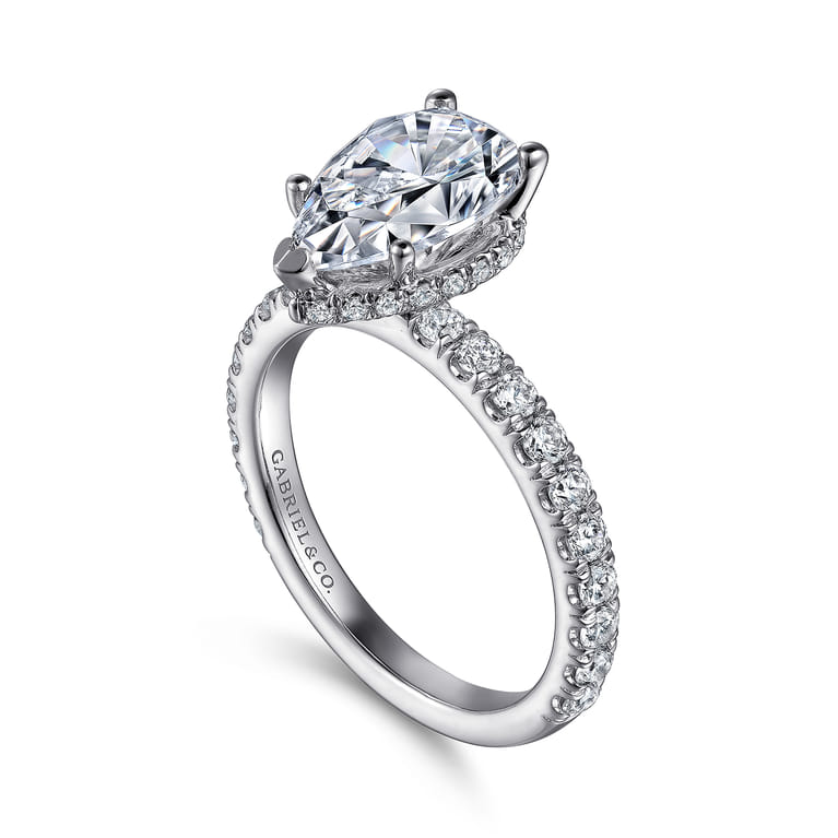 Alina - 14K White Gold Hidden Halo Pear Shape Diamond Engagement Ring - 0.68 ct - Shot 3