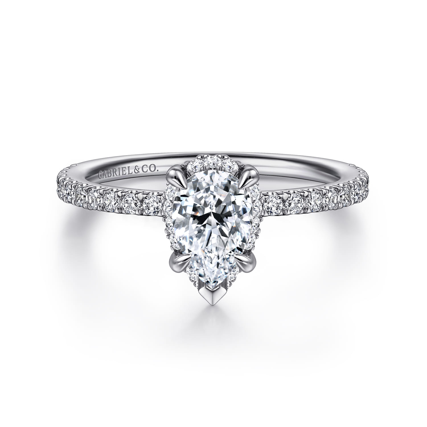Hart - 14K White Gold Hidden Halo Pear Shape Diamond Engagement Ring - 0.27 ct - Shot 1
