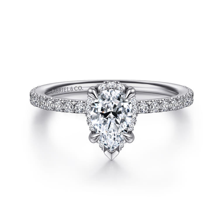Hart - 14K White Gold Hidden Halo Pear Shape Diamond Engagement Ring - 0.27 ct - Shot 1