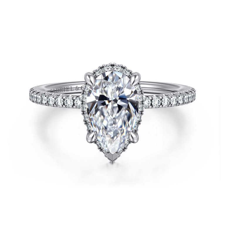 Hart - 14K White Gold Hidden Halo Pear Shape Diamond Engagement Ring - 0.3 ct - Shot 1
