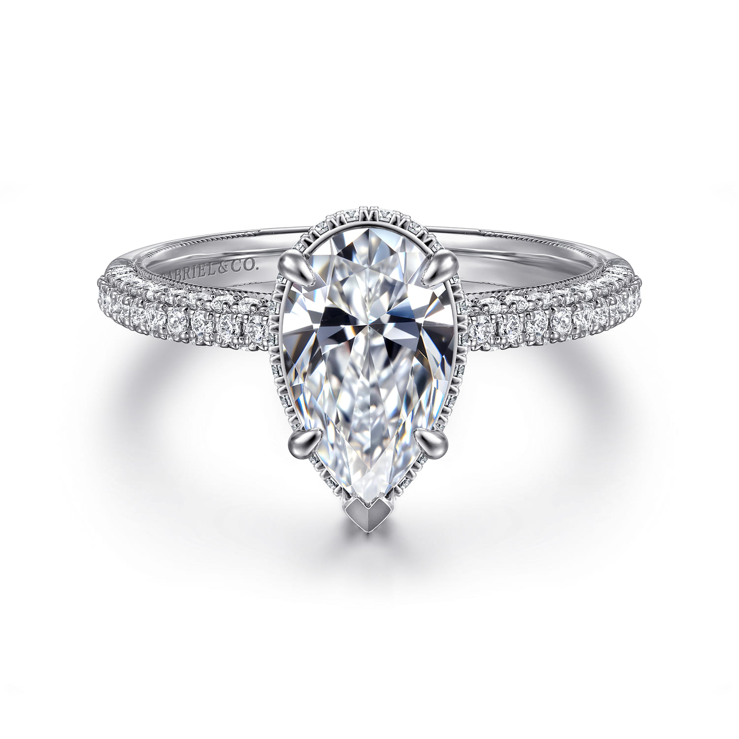 Caly - 14K White Gold Pear Shape Halo Diamond Engagement Ring - 0.5 ct - Shot 1