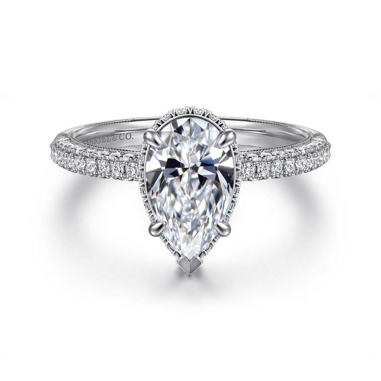 Caly - 14K White Gold Pear Shape Halo Diamond Engagement Ring - 0.5 ct - Shot 1