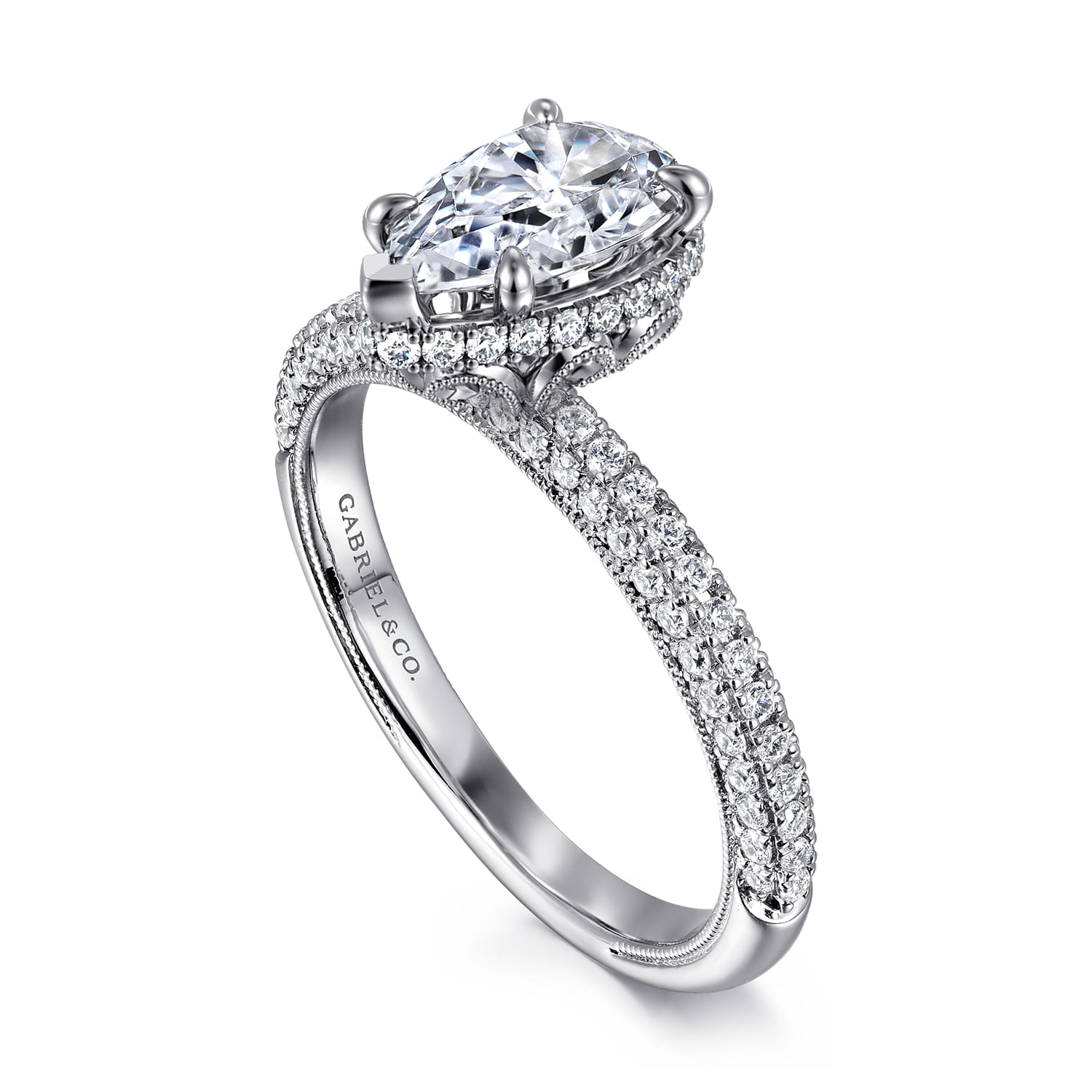 Caly - 14K White Gold Pear Shape Halo Diamond Engagement Ring - 0.5 ct - Shot 3