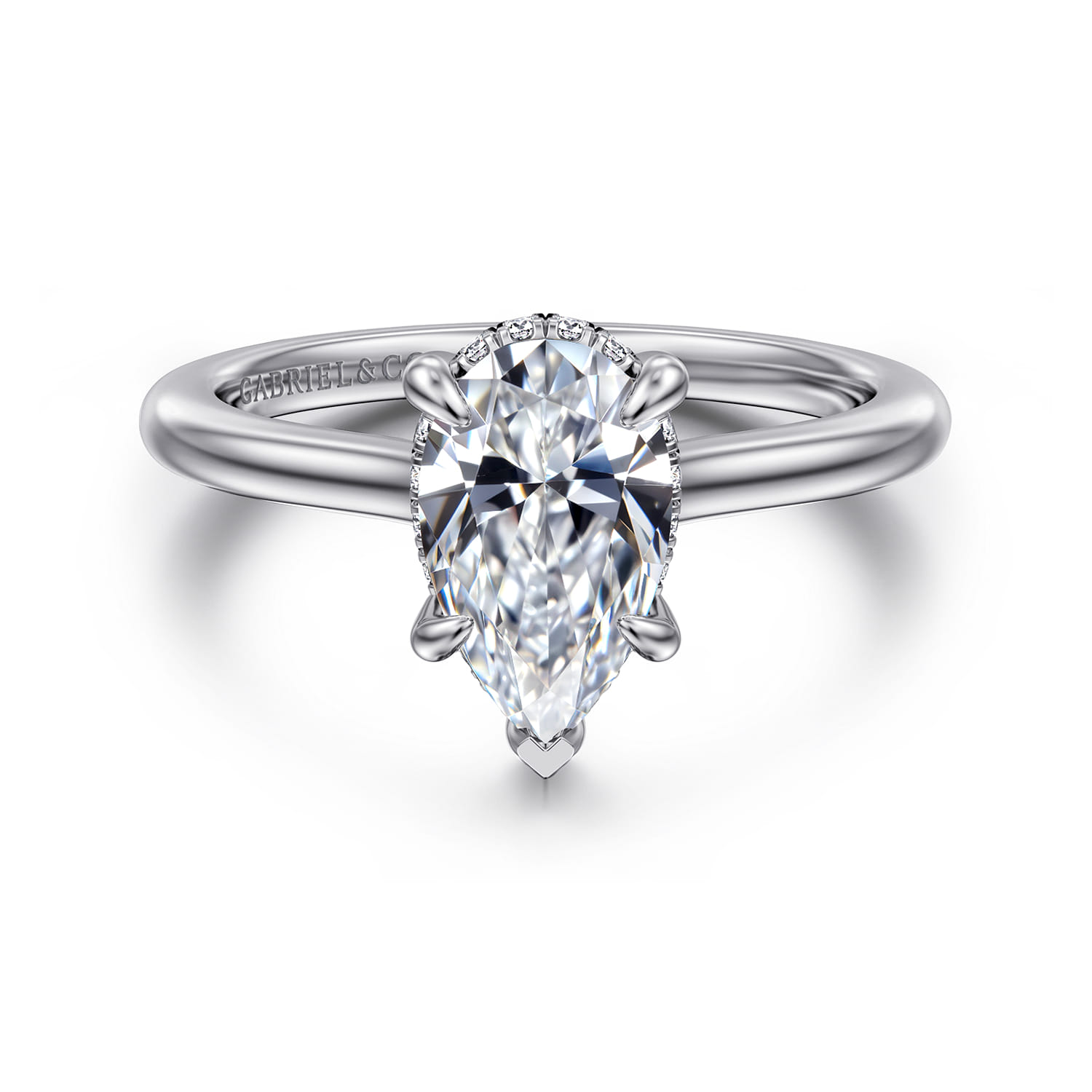 Aldon - 14K White Gold Pear Shape Halo Diamond Engagement Ring - 0.08 ct - Shot 1