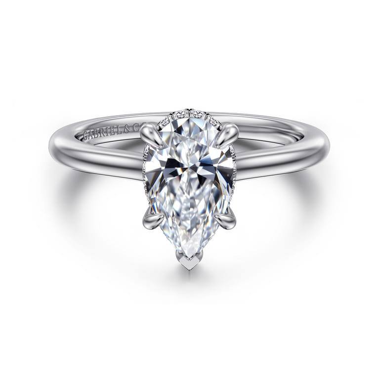 Aldon - 14K White Gold Pear Shape Halo Diamond Engagement Ring - 0.08 ct - Shot 1