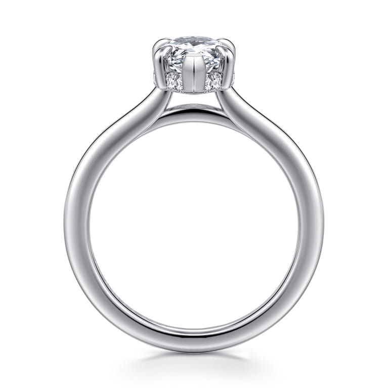 Aldon - 14K White Gold Pear Shape Halo Diamond Engagement Ring - 0.08 ct - Shot 2