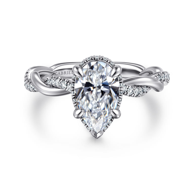 Ama - 14K White Gold Pear Shape Halo Diamond Engagement Ring - 0.25 ct - Shot 1