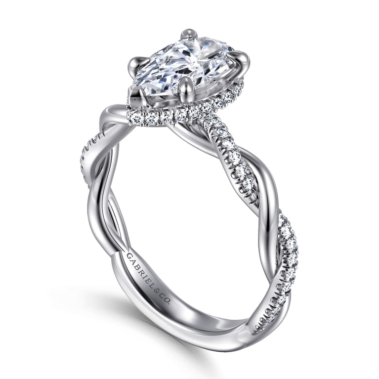 Ama - 14K White Gold Pear Shape Halo Diamond Engagement Ring - 0.25 ct - Shot 3