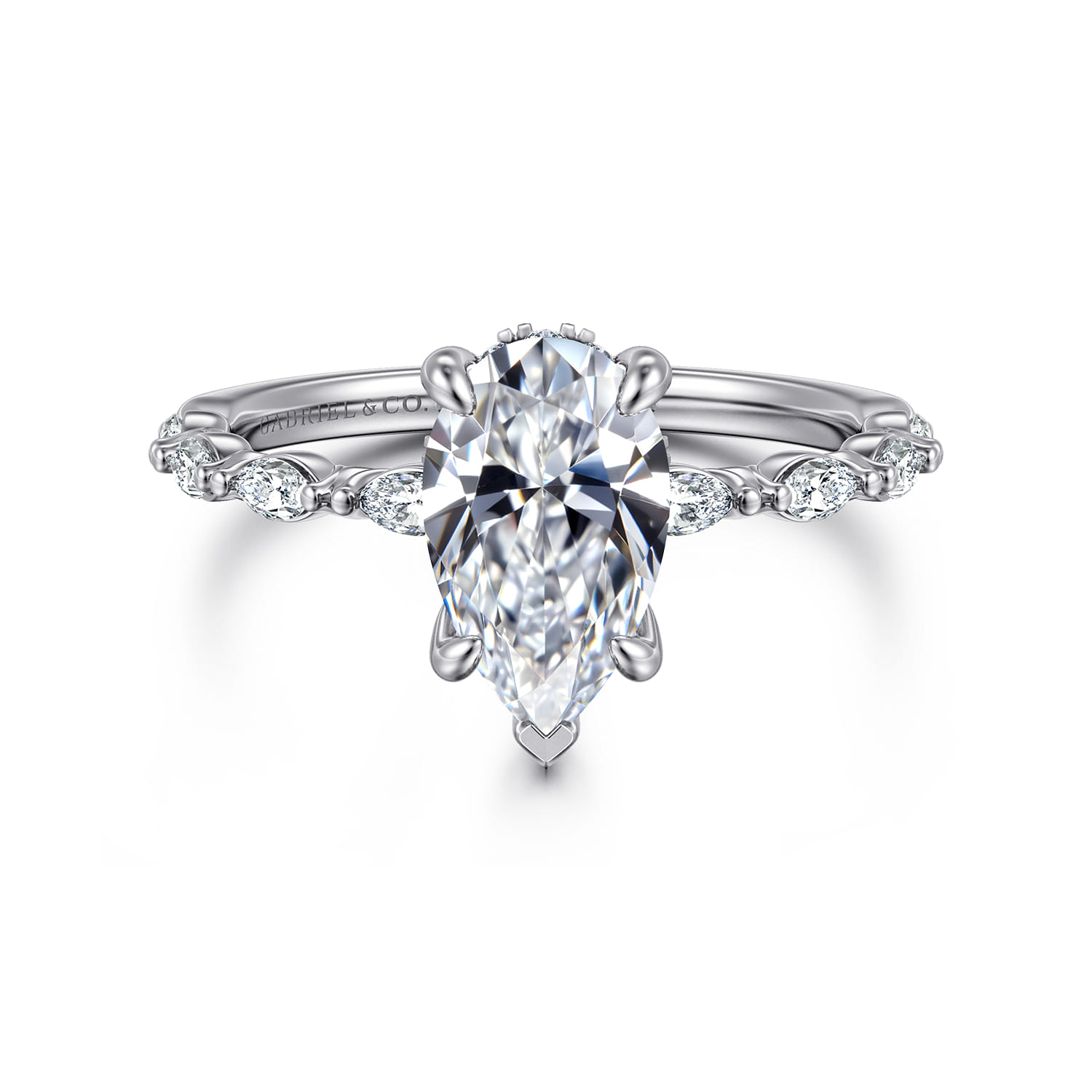 Adeena - 14K White Gold Pear Shape Hidden Halo Diamond Engagement Ring - 0.3 ct - Shot 1