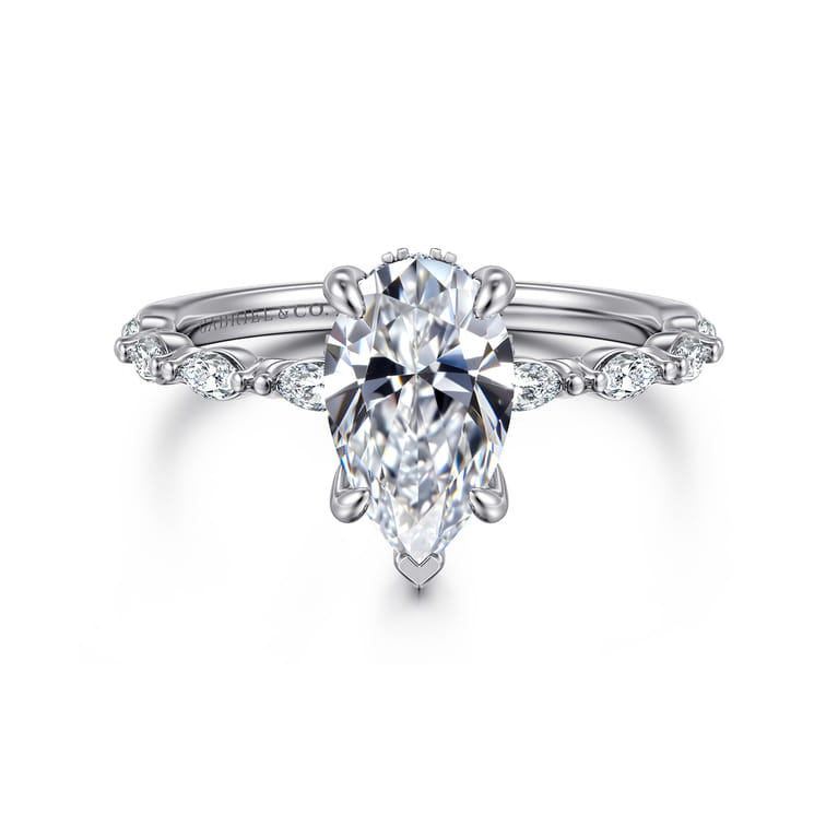 Adeena - 14K White Gold Pear Shape Hidden Halo Diamond Engagement Ring - 0.3 ct - Shot 1