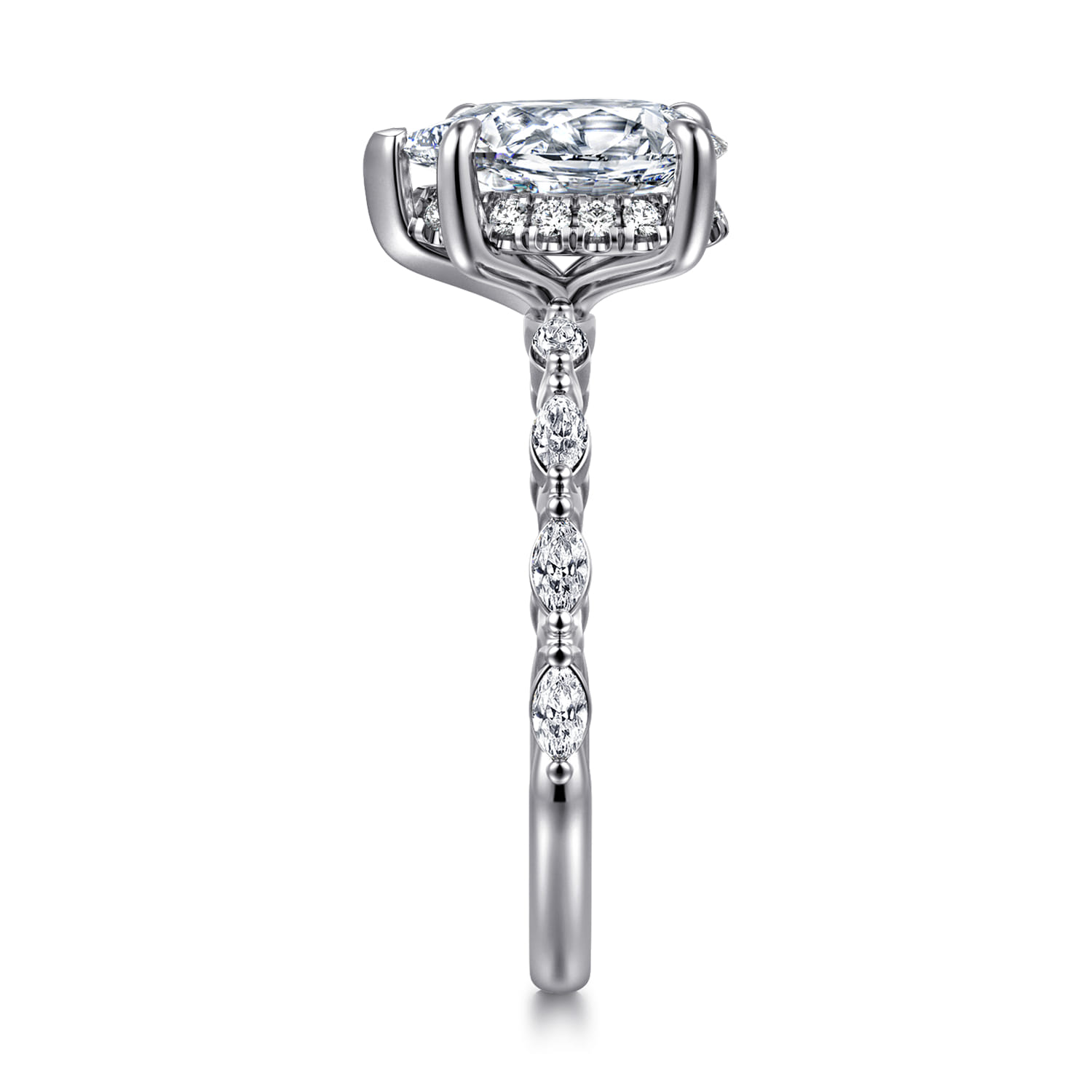 Adeena - 14K White Gold Pear Shape Hidden Halo Diamond Engagement Ring - 0.3 ct - Shot 4