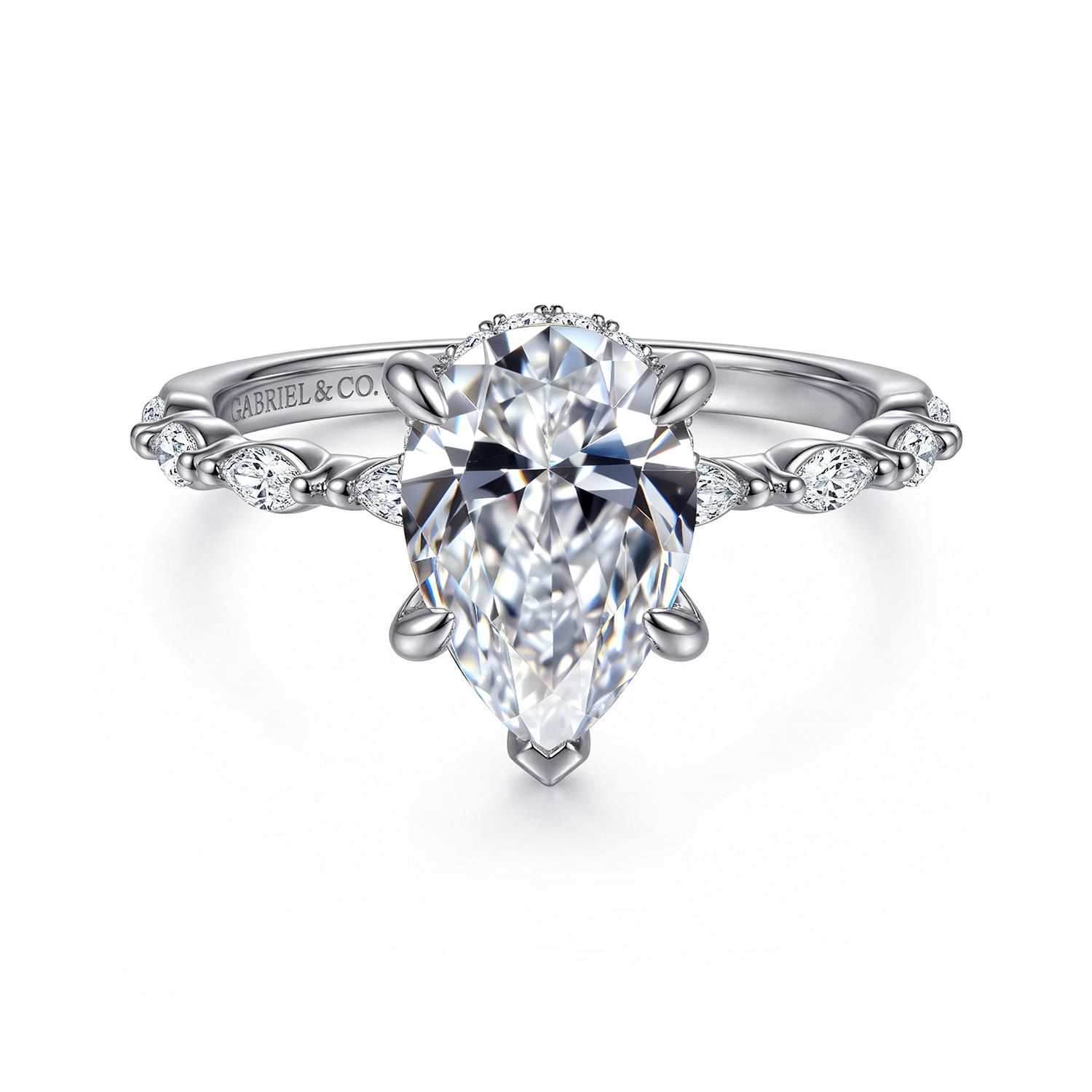 Adeena - 14K White Gold Pear Shape Hidden Halo Diamond Engagement Ring - 0.3 ct - Shot 1