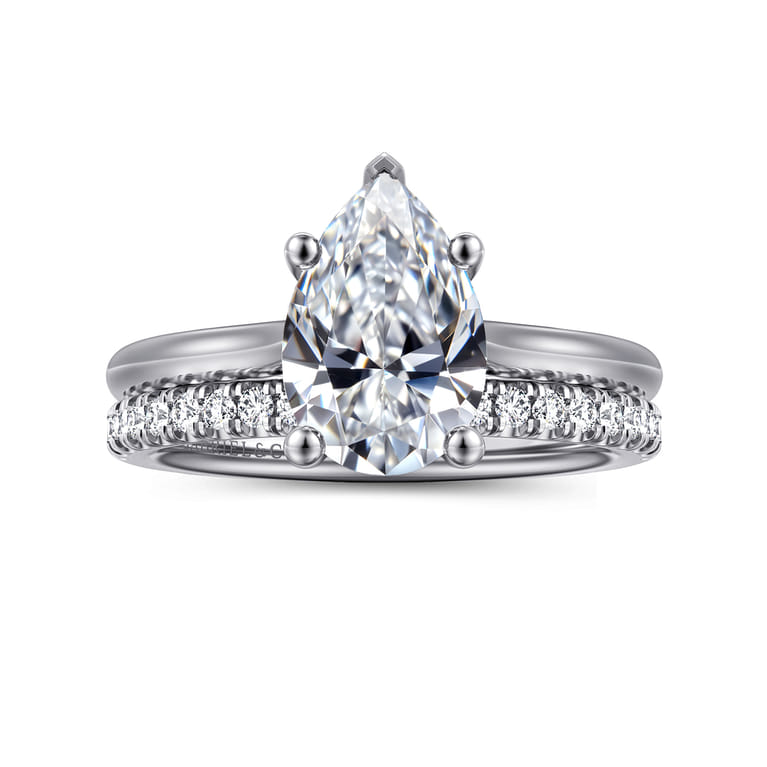Azucena - 14K White Gold Pear Shape Solitaire Diamond Engagement Ring - 0.06 ct - Shot 4