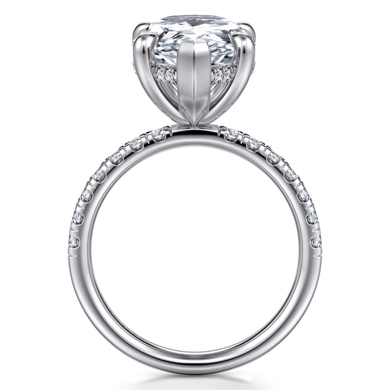 Adela - 14K White Gold Pear Shape Hidden Halo Diamond Engagement Ring - 0.4 ct - Shot 2