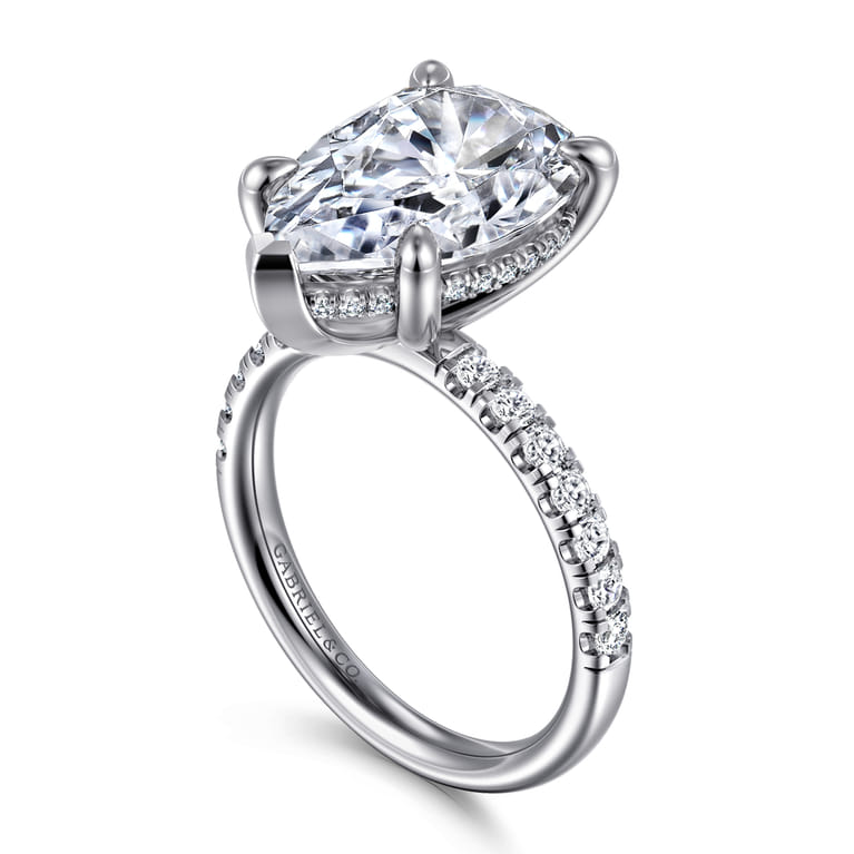 Adela - 14K White Gold Pear Shape Hidden Halo Diamond Engagement Ring - 0.4 ct - Shot 3