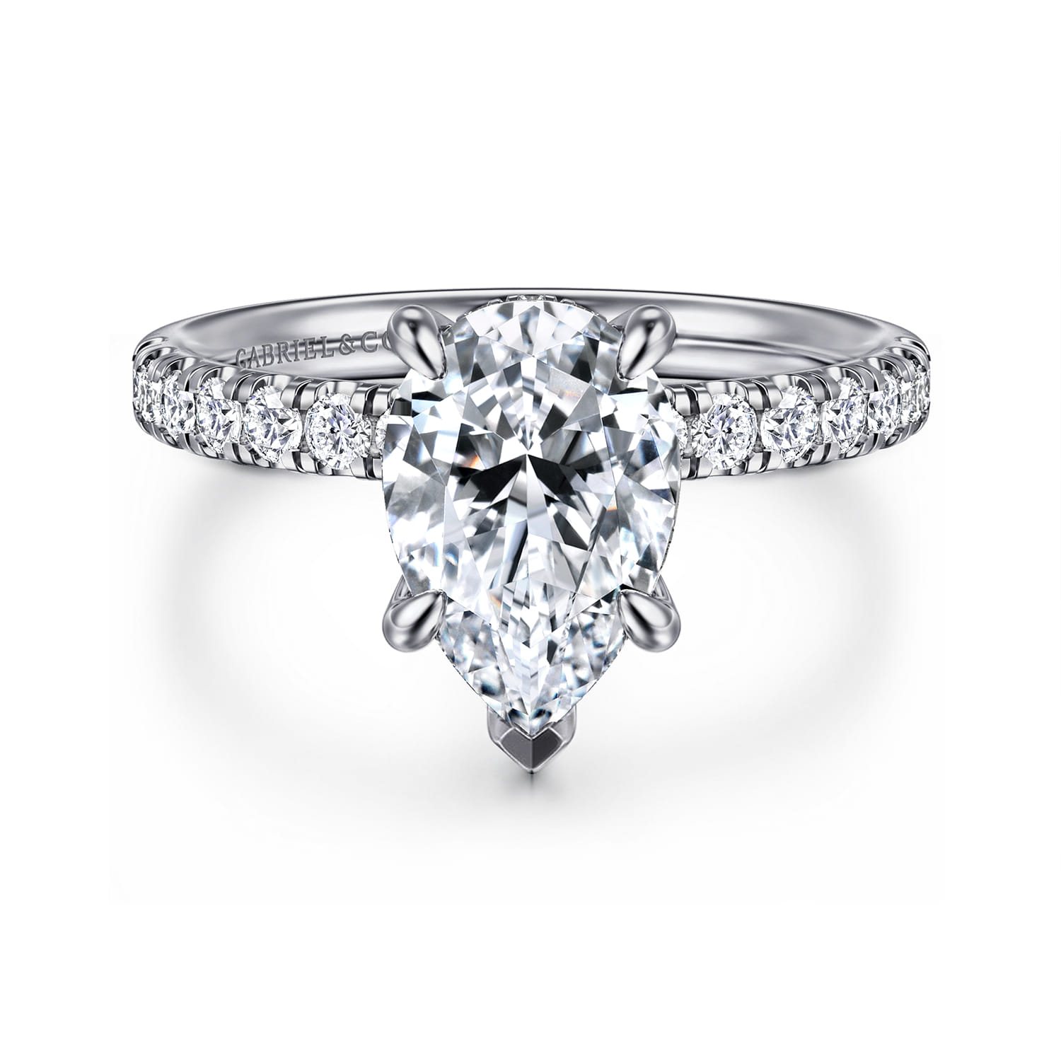Adela - 14K White Gold Pear Shape Hidden Halo Diamond Engagement Ring - 0.4 ct - Shot 1