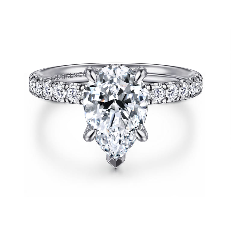 Adela - 14K White Gold Pear Shape Hidden Halo Diamond Engagement Ring - 0.4 ct - Shot 1