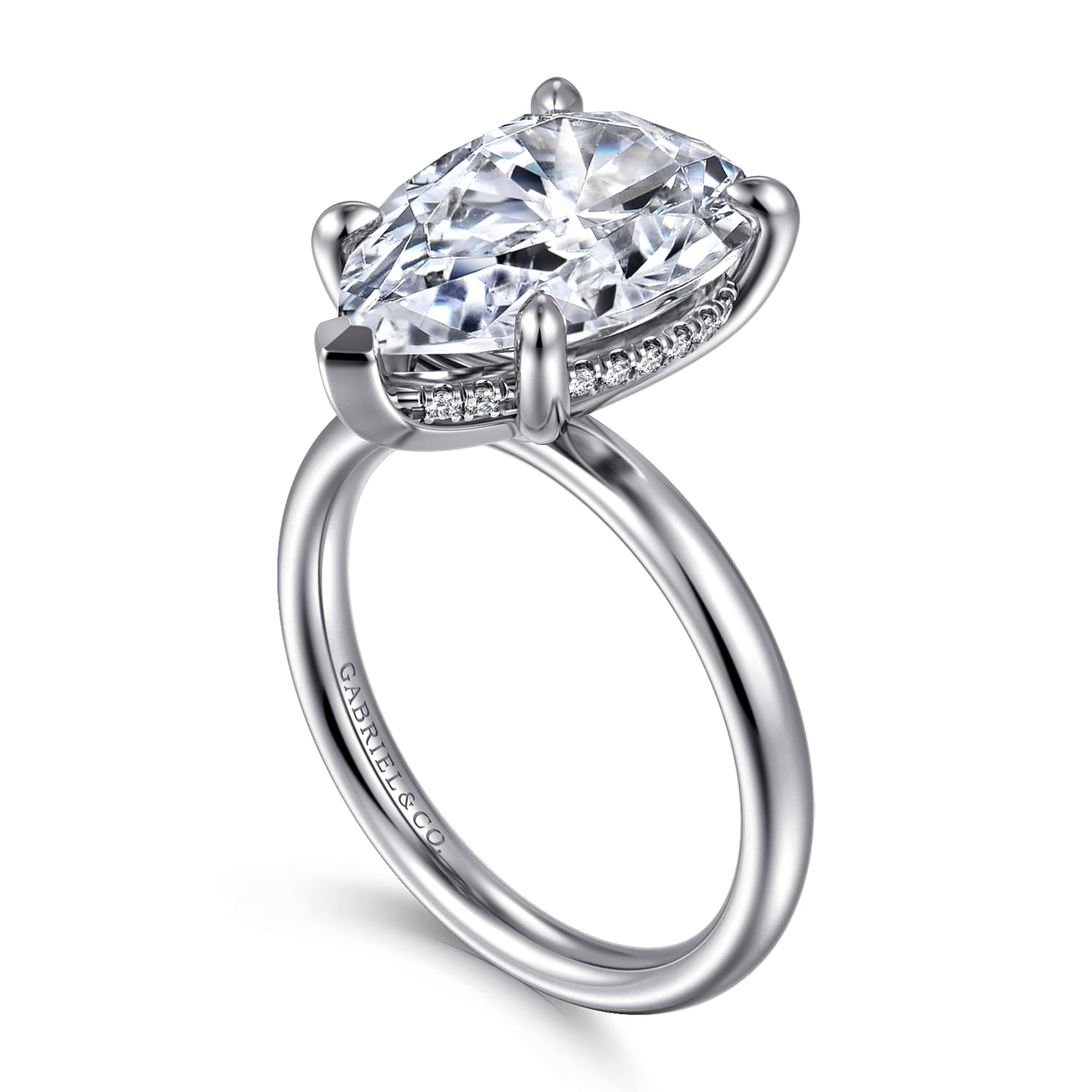 Peace - 14K Yellow Gold Pear Shape Hidden Halo Diamond Engagement Ring - 0.08 ct - Shot 3