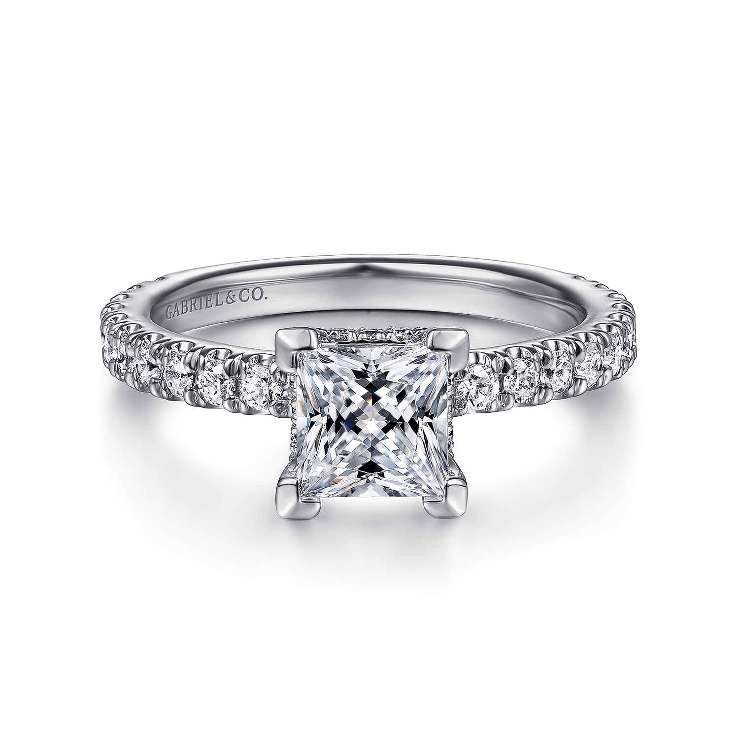 Alina - 14K White Gold Princess Hidden Halo Diamond Engagement Ring - 0.51 ct - Shot 1