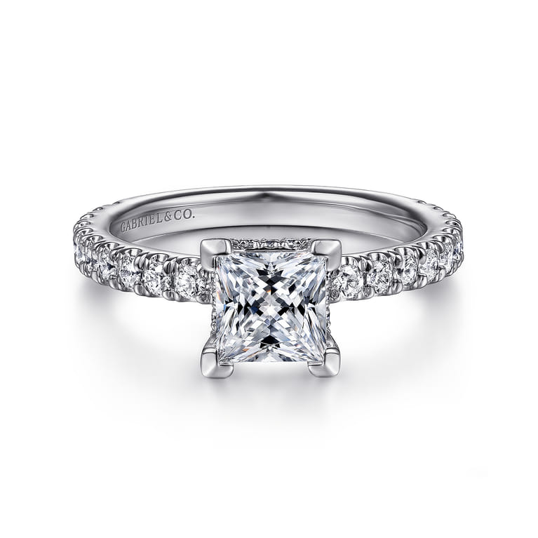 Alina - 14K White Gold Princess Hidden Halo Diamond Engagement Ring - 0.51 ct - Shot 1