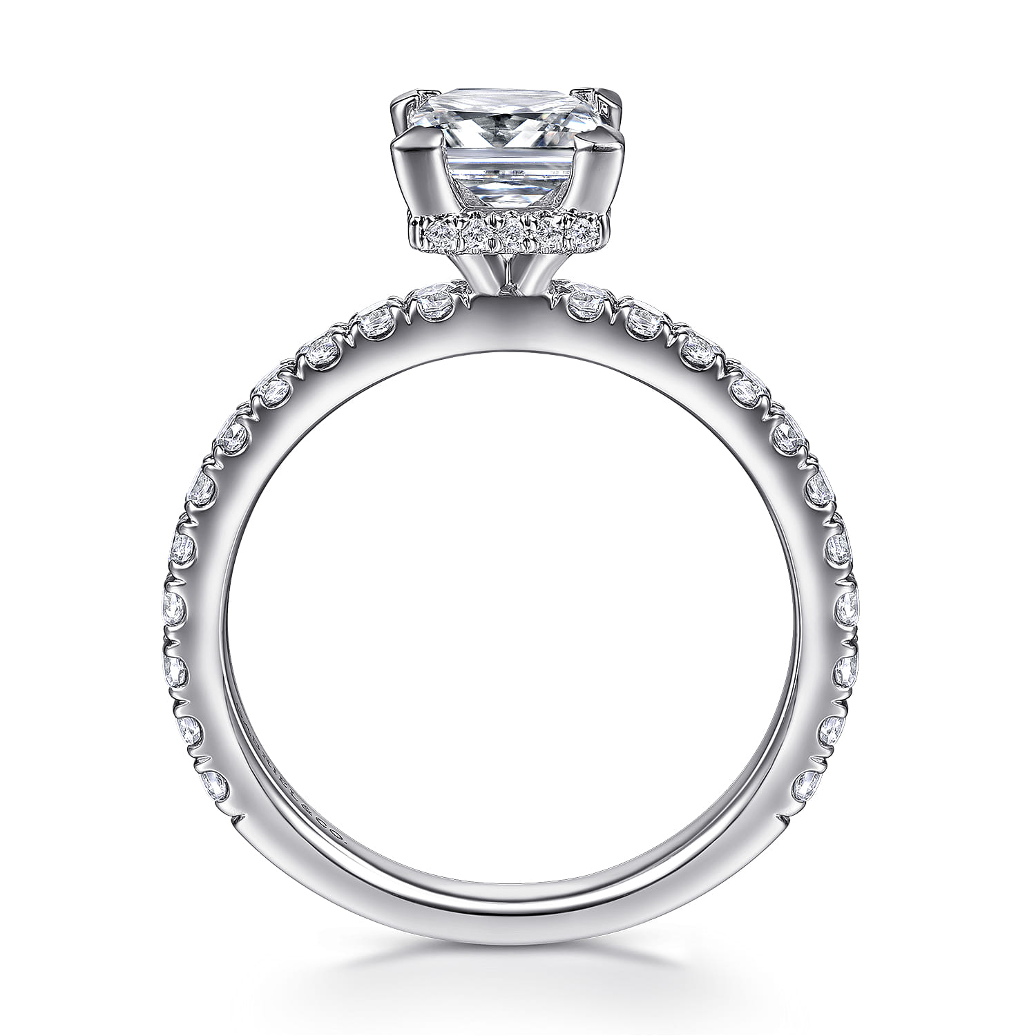Alina - 14K White Gold Princess Hidden Halo Diamond Engagement Ring - 0.51 ct - Shot 2
