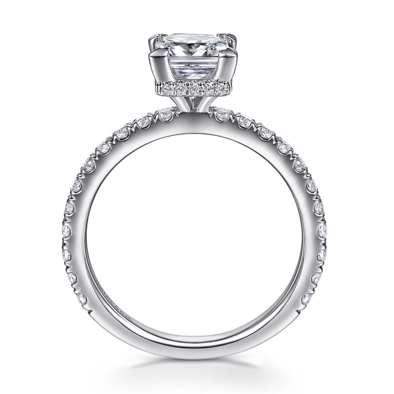 Alina - 14K White Gold Princess Hidden Halo Diamond Engagement Ring - 0.51 ct - Shot 2