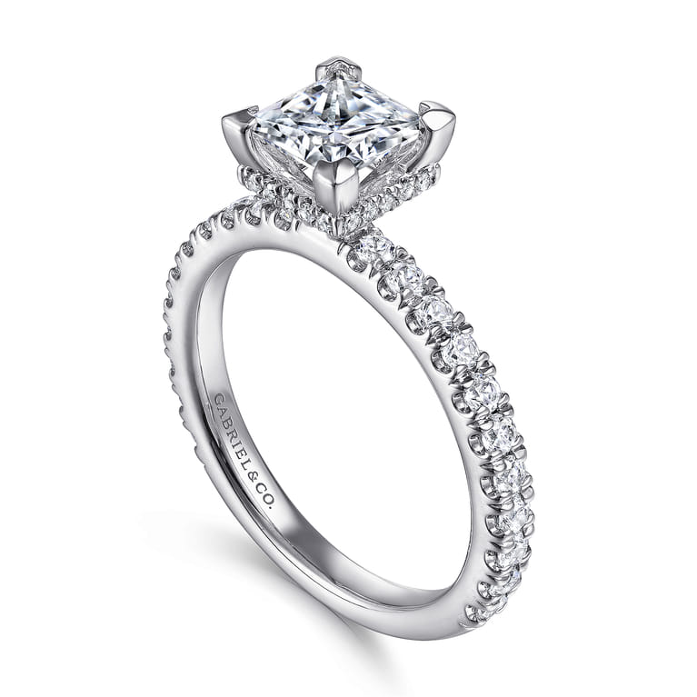 Alina - 14K White Gold Princess Hidden Halo Diamond Engagement Ring - 0.51 ct - Shot 3