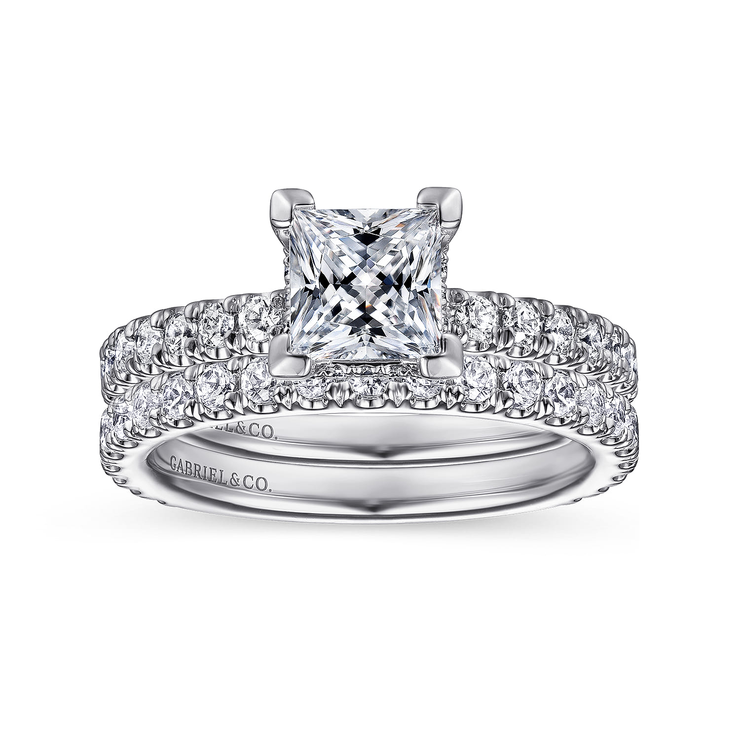 Alina - 14K White Gold Princess Hidden Halo Diamond Engagement Ring - 0.51 ct - Shot 4