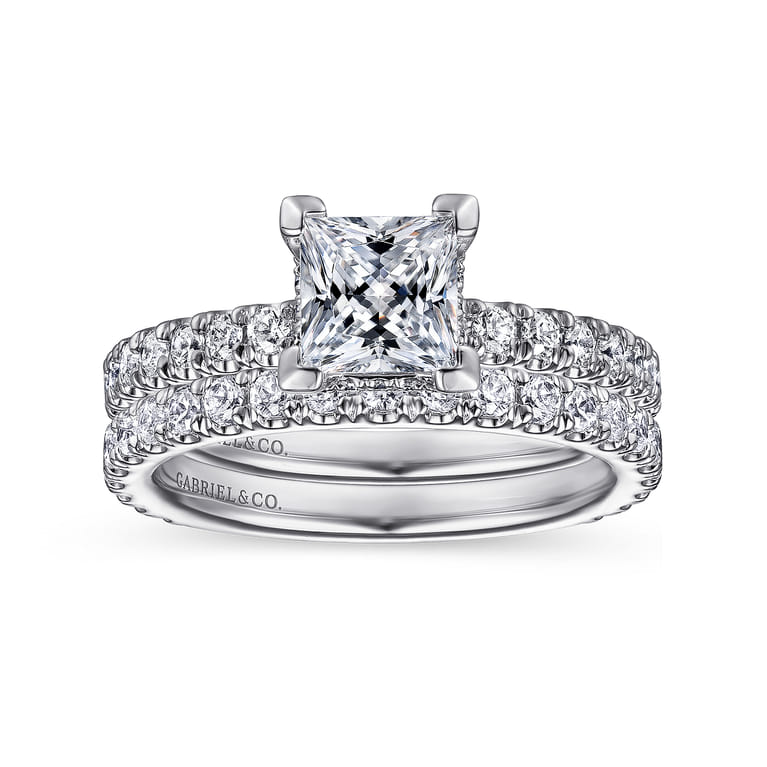 Alina - 14K White Gold Princess Hidden Halo Diamond Engagement Ring - 0.51 ct - Shot 4