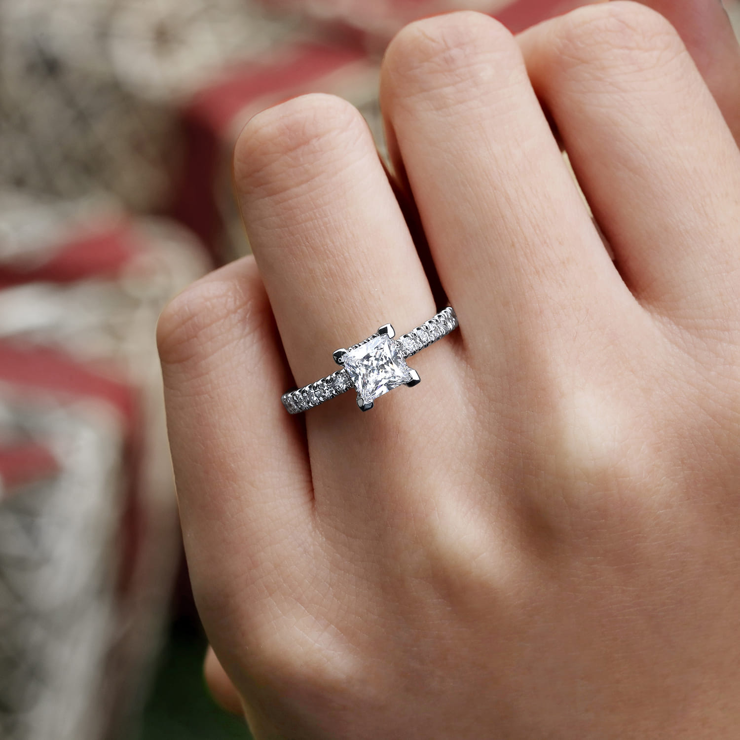 Alina - 14K White Gold Princess Hidden Halo Diamond Engagement Ring - 0.51 ct - Shot 6