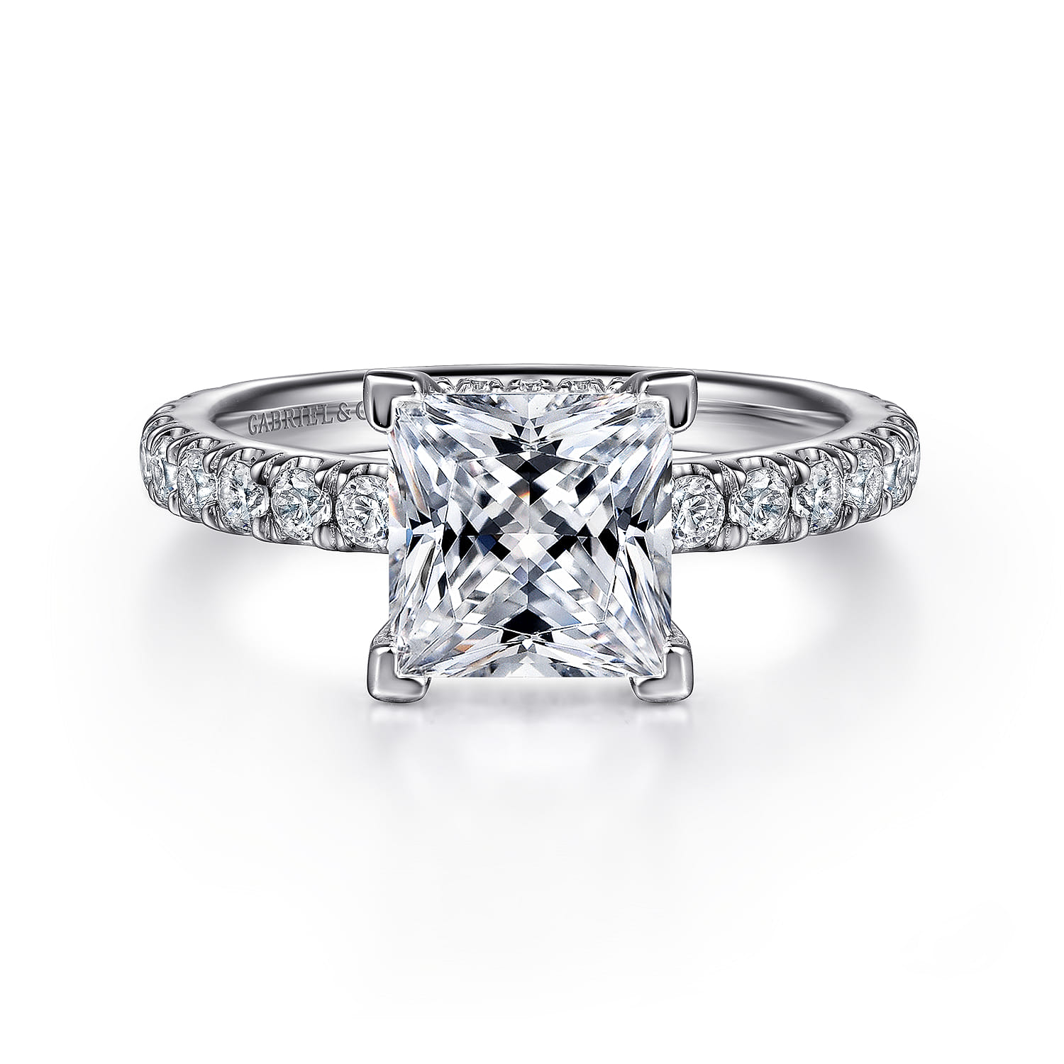 Alina - 14K White Gold Princess Hidden Halo Diamond Engagement Ring - 0.68 ct - Shot 1