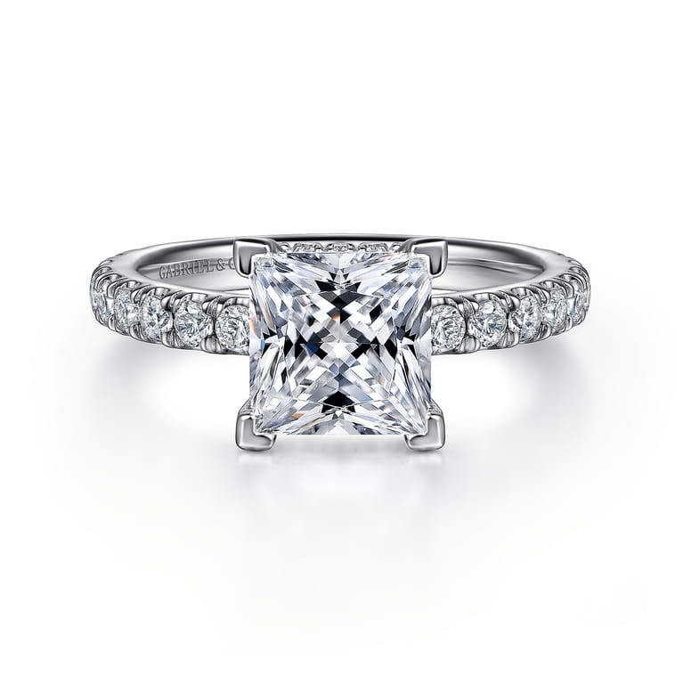 Alina - 14K White Gold Princess Hidden Halo Diamond Engagement Ring - 0.68 ct - Shot 1