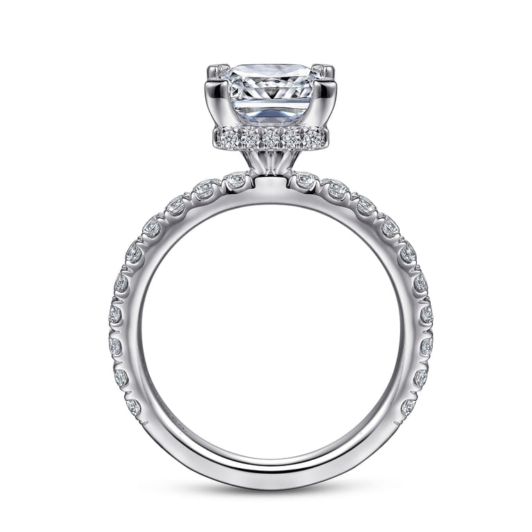 Alina - 14K White Gold Princess Hidden Halo Diamond Engagement Ring - 0.68 ct - Shot 2