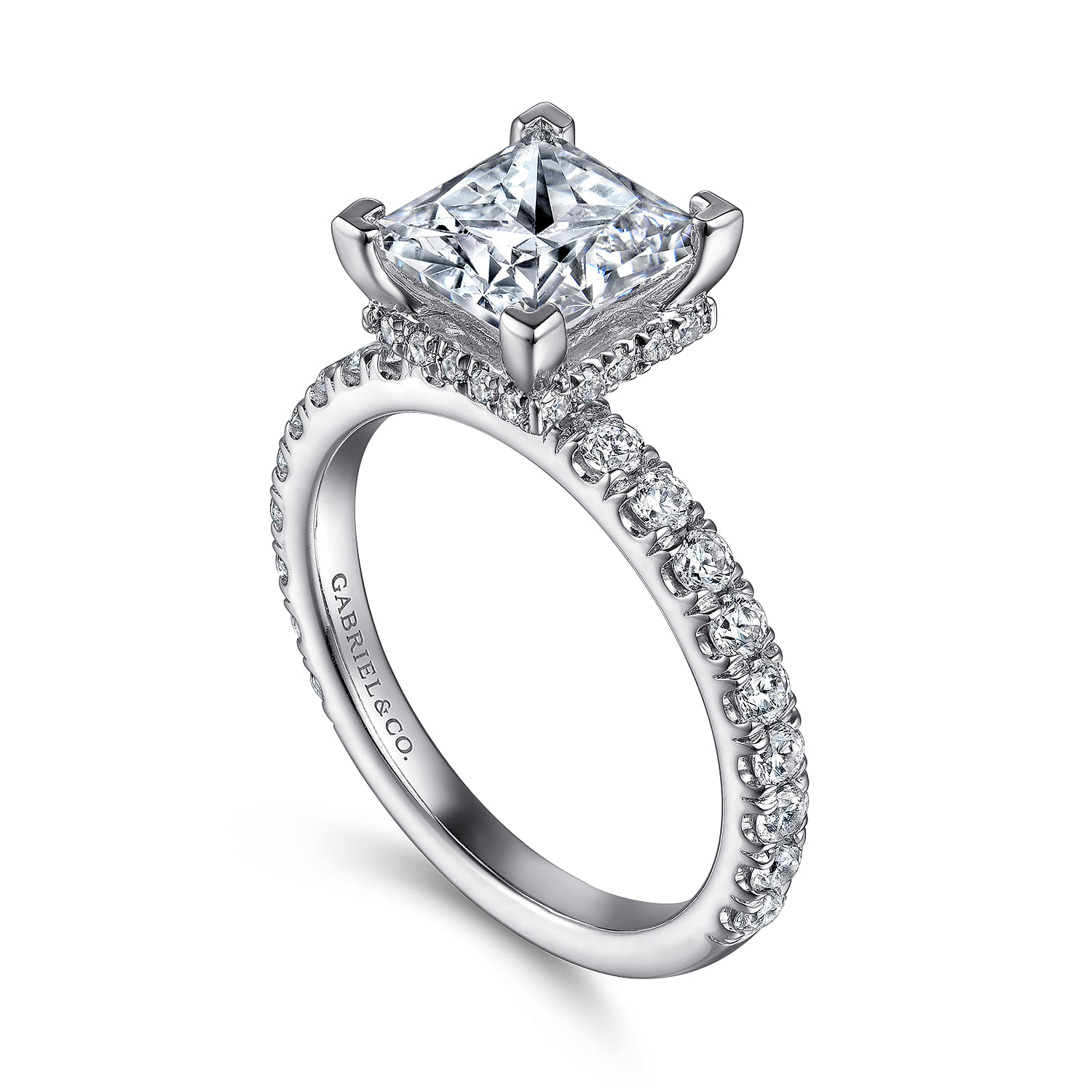Alina - 14K White Gold Princess Hidden Halo Diamond Engagement Ring - 0.68 ct - Shot 3