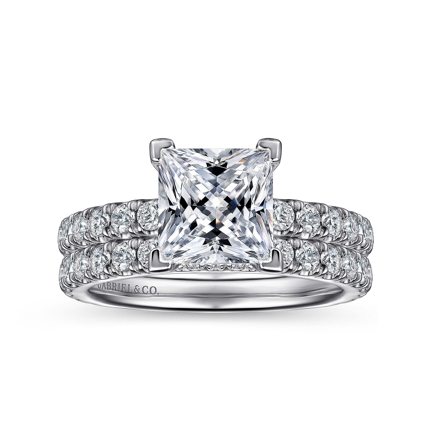 Alina - 14K White Gold Princess Hidden Halo Diamond Engagement Ring - 0.68 ct - Shot 4
