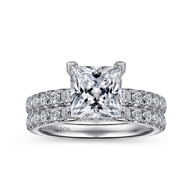 Alina - 14K White Gold Princess Hidden Halo Diamond Engagement Ring - 0.68 ct - Shot 4