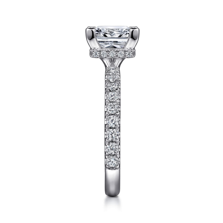 Alina - 14K White Gold Princess Hidden Halo Diamond Engagement Ring - 0.68 ct - Shot 5