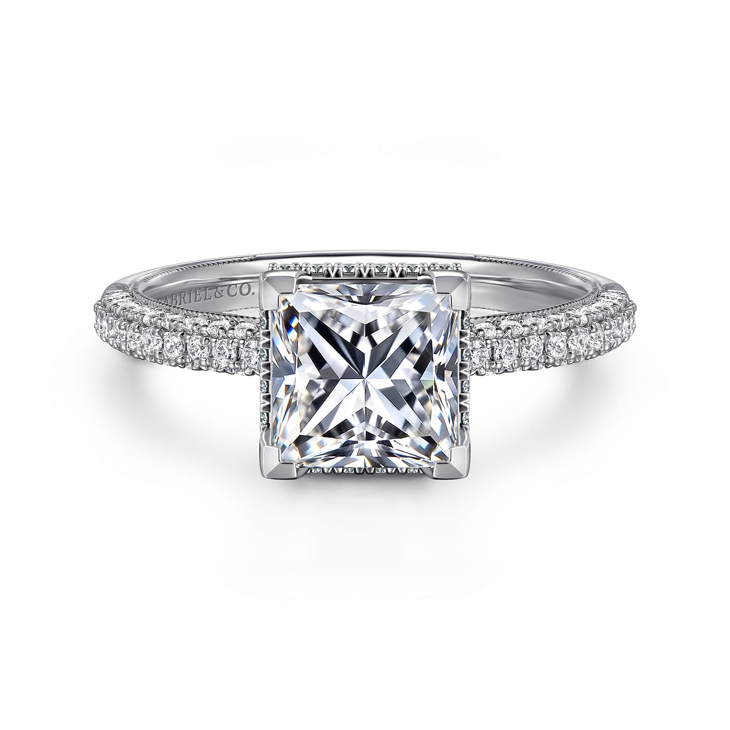 Caly - 14K White Gold Princess Halo Diamond Engagement Ring - 0.5 ct - Shot 1