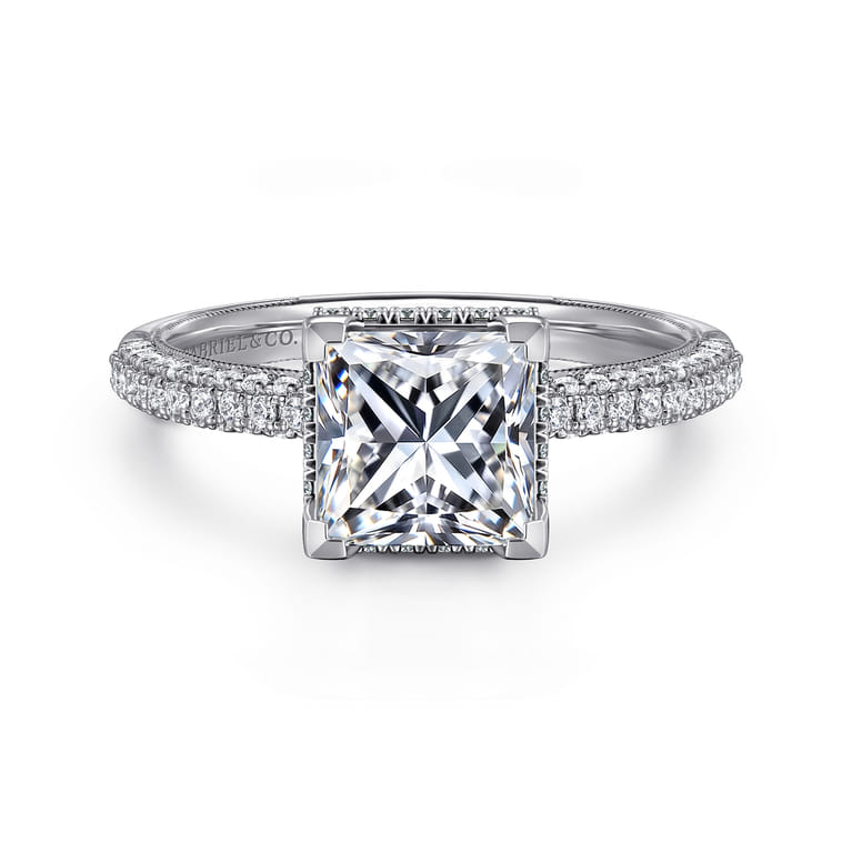 Caly - 14K White Gold Princess Halo Diamond Engagement Ring - 0.5 ct - Shot 1