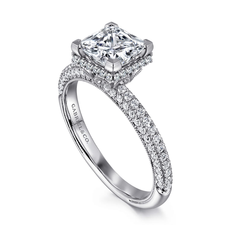 Caly - 14K White Gold Princess Halo Diamond Engagement Ring - 0.5 ct - Shot 3