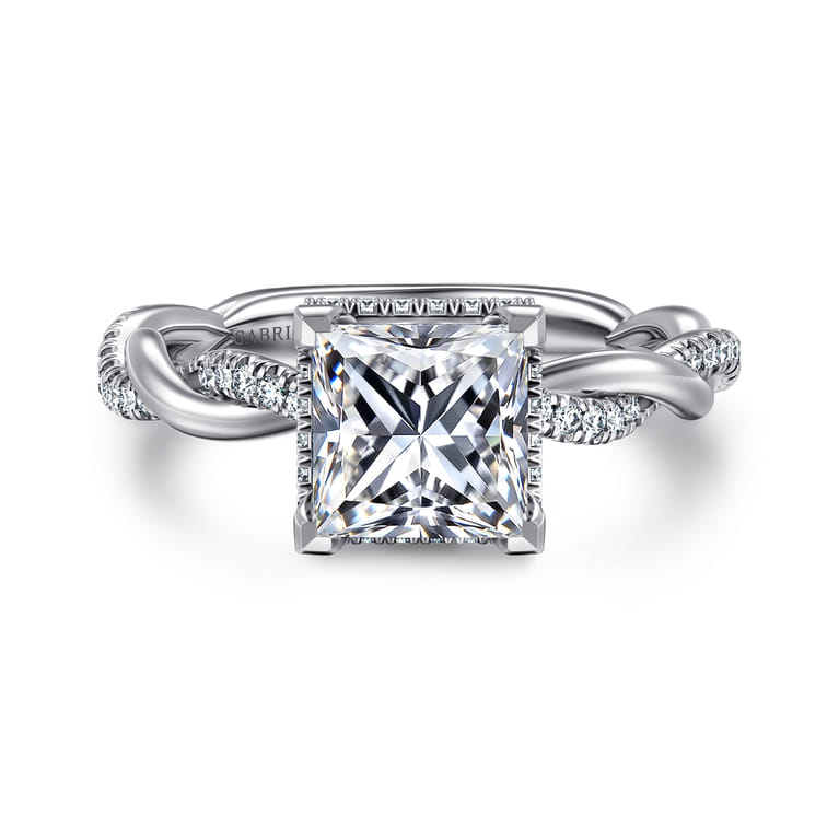 Ama - 14K White Gold Princess Halo Diamond Engagement Ring - 0.25 ct - Shot 1
